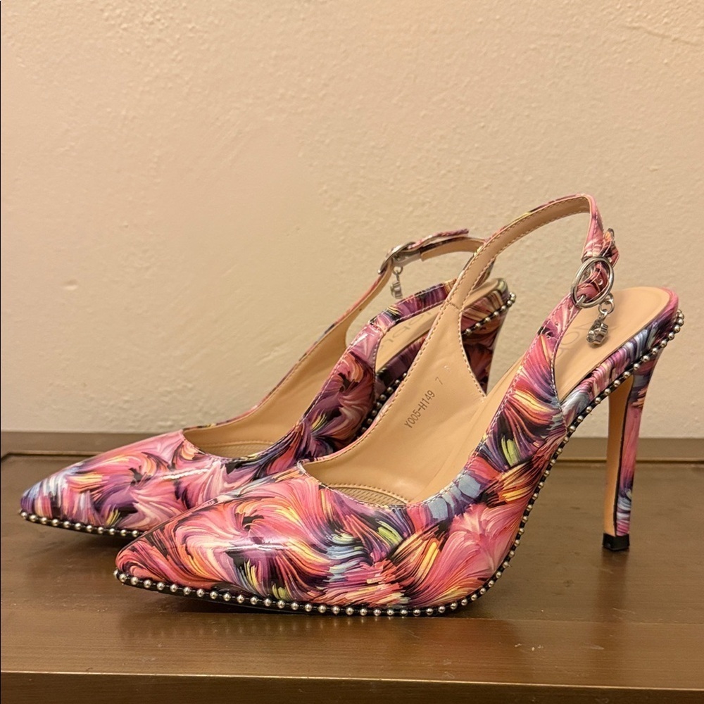 NobleOnly Slingback Beaded Pumps, High Stiletto Pointed Toe Heels
